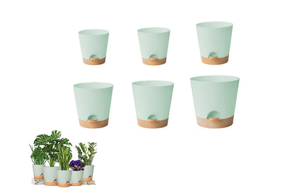 6Pcs Plastic Plant Flower Pots Self Watering Planters Sets-Green