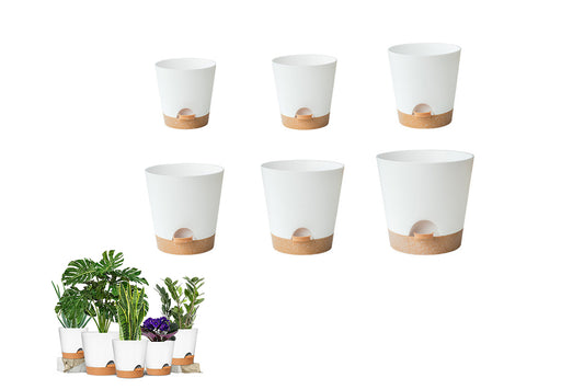 6Pcs Plastic Plant Flower Pots Self Watering Planters Sets-White