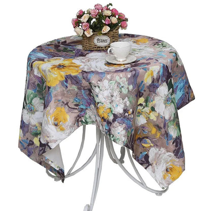 131 x 131cm Oil Painting Style Tablecloth Dining Table Cover Table Cloth Home Decor Purple