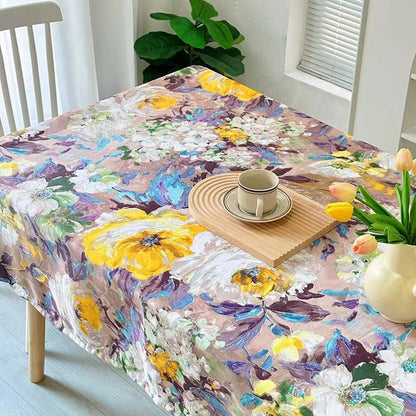 131 x 220cm Oil Painting Style Tablecloth Dining Table Cover Table Cloth Home Decor Purple