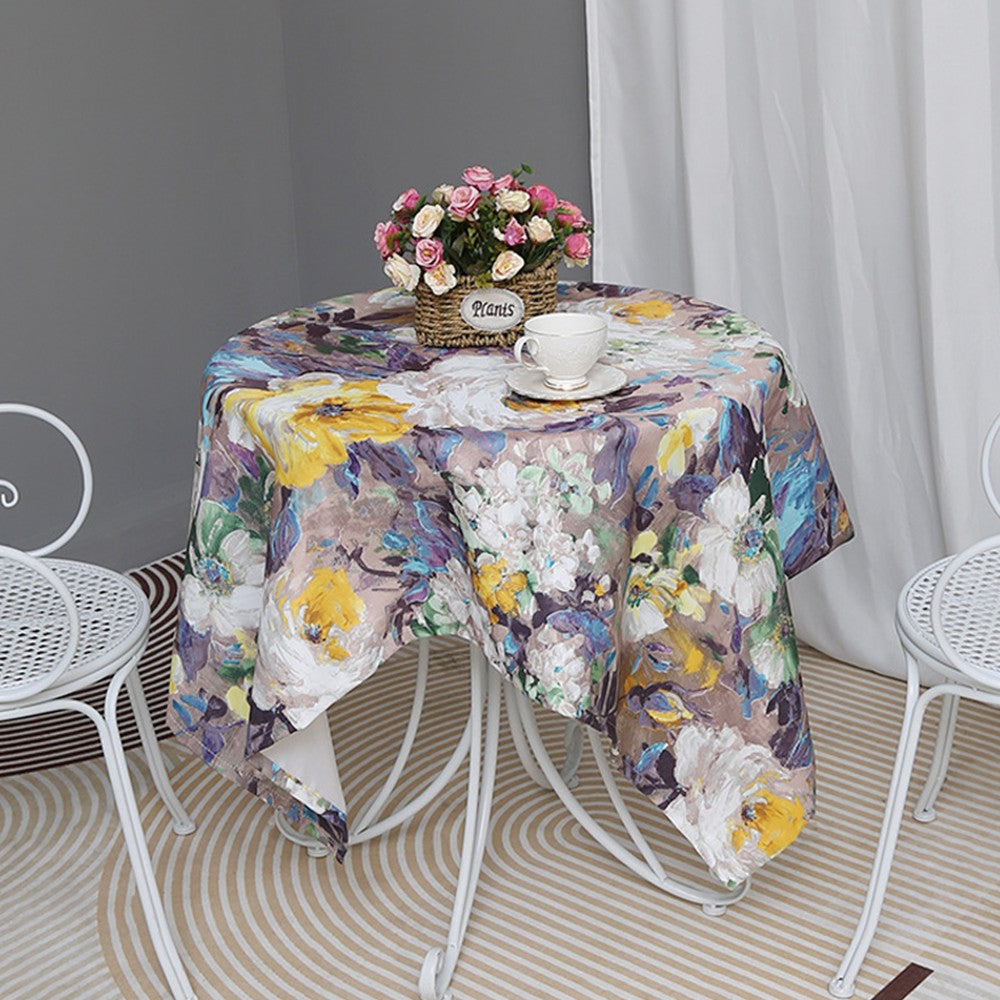 131 x 220cm Oil Painting Style Tablecloth Dining Table Cover Table Cloth Home Decor Purple