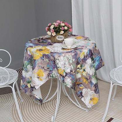 131 x 220cm Oil Painting Style Tablecloth Dining Table Cover Table Cloth Home Decor Purple