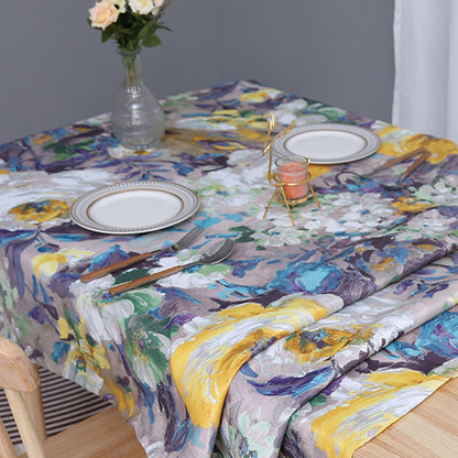 131 x 131cm Oil Painting Style Tablecloth Dining Table Cover Table Cloth Home Decor Purple