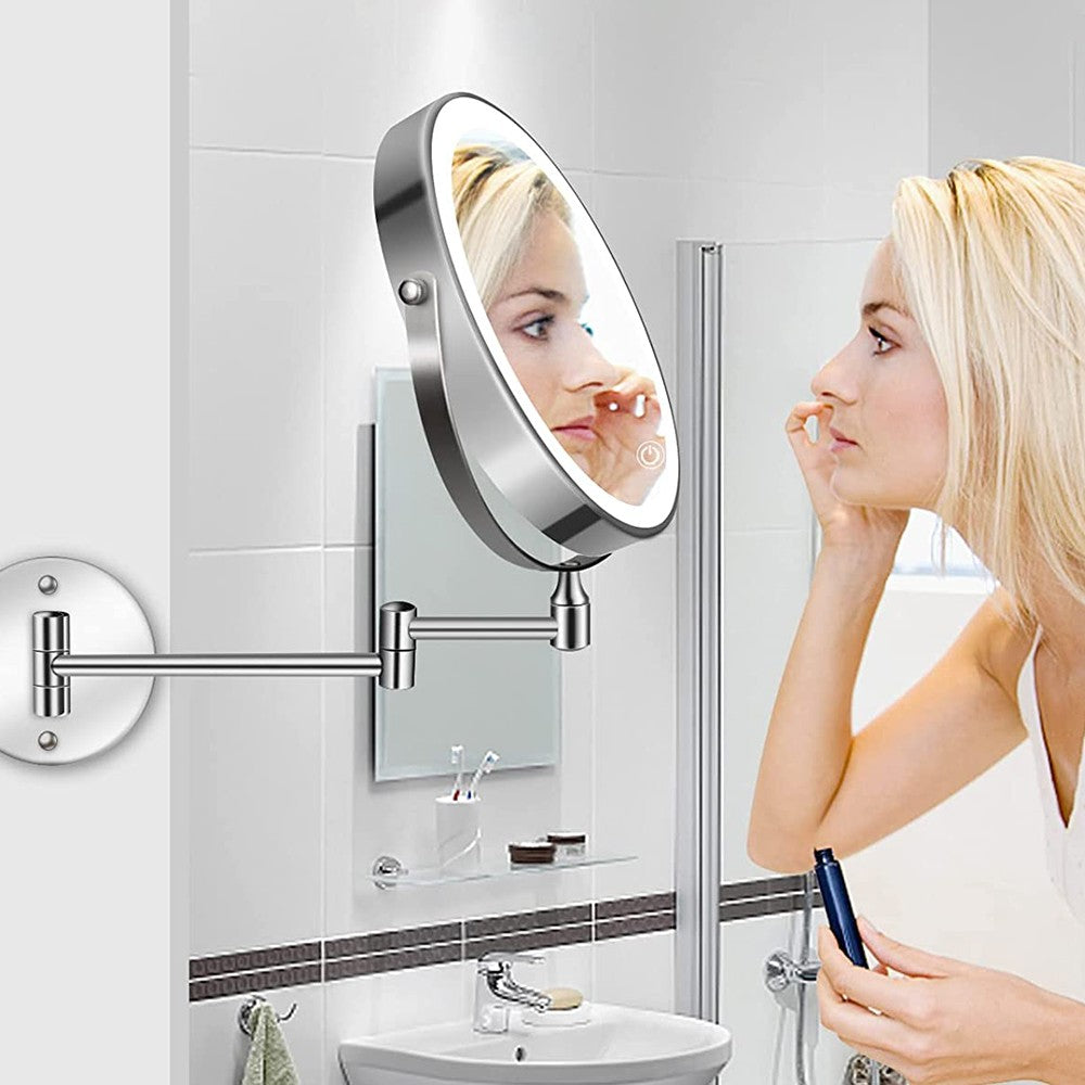 10X 8-inch Wall Mounted Magnifying Makeup Mirror with LED Light Dual Side