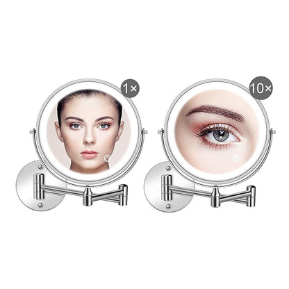 10X 8-inch Wall Mounted Magnifying Makeup Mirror with LED Light Dual Side
