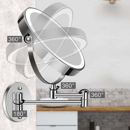 10X 8-inch Wall Mounted Magnifying Makeup Mirror with LED Light Dual Side