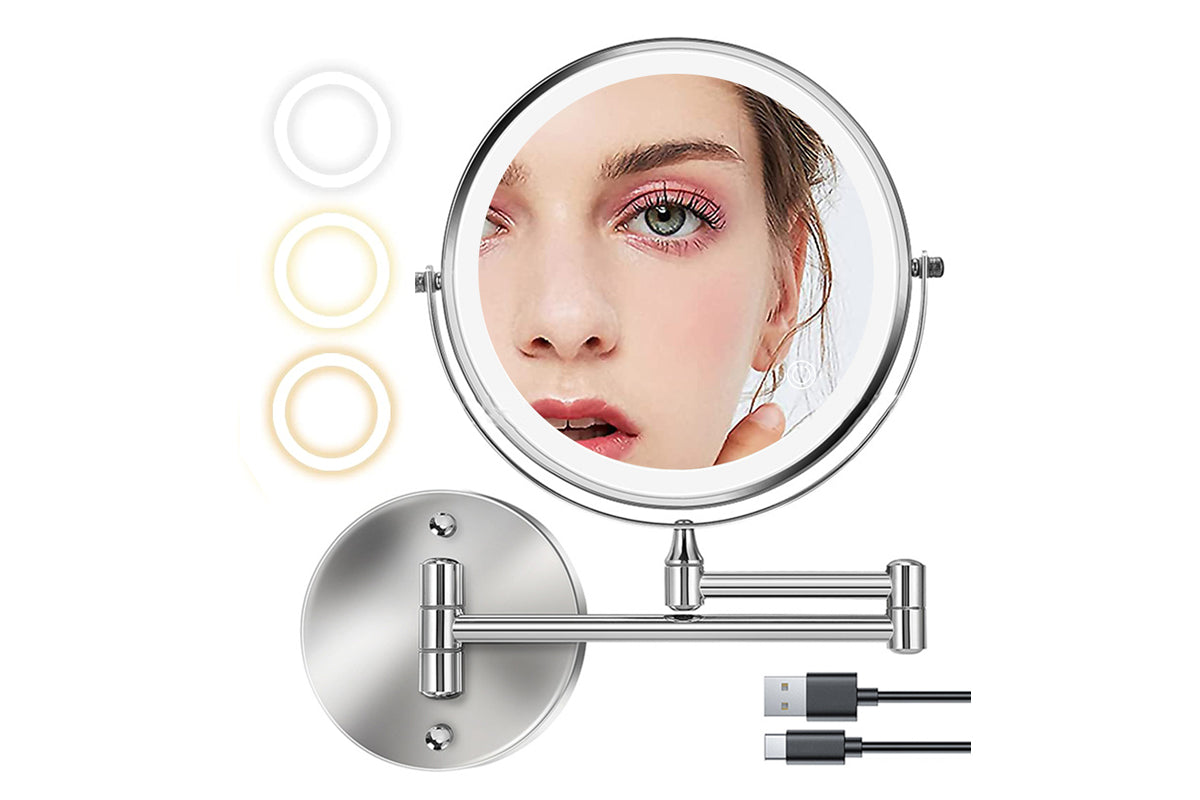 10X 8-inch Wall Mounted LED Magnifying Makeup Mirror