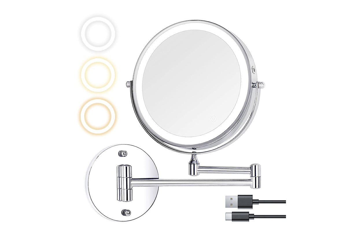 10X 8-inch Wall Mounted LED Magnifying Makeup Mirror