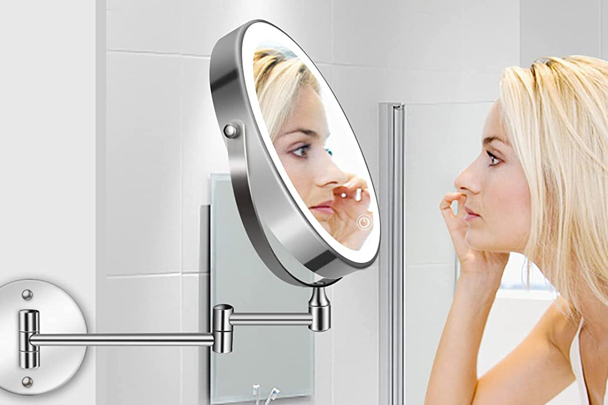 10X 8-inch Wall Mounted LED Magnifying Makeup Mirror