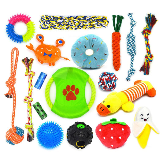 18Pcs Dog Chew Toys Set Pet Teething Toy Interactive Dog Toys