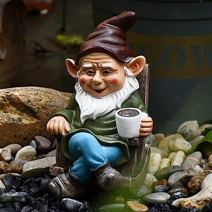 Drinking Coffee Garden Gnome Statue Decoration Figurine Ornament for Indoor Outdoor Decor