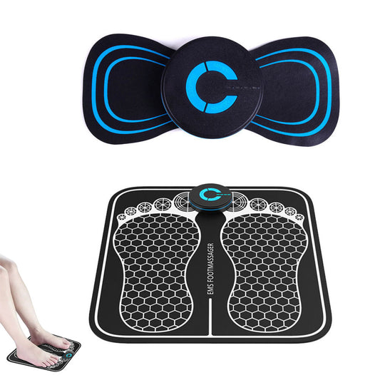 2pcs Foot Massager Portable EMS Foot Stimulator Pad Men Women Massage Machine for Muscle Relaxation -1Pc Foot Massager Mat and 1Pc Host machine