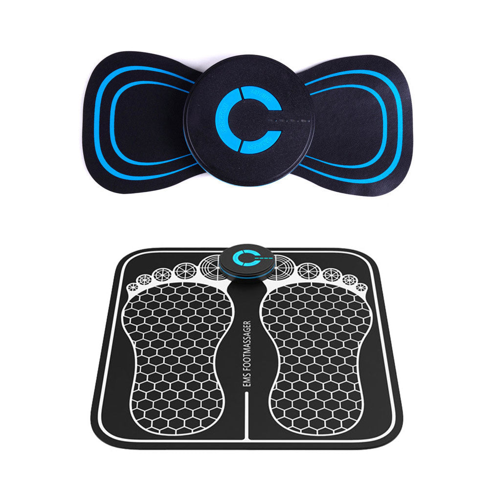 2pcs Foot Massager Portable EMS Foot Stimulator Pad Men Women Massage Machine for Muscle Relaxation -1Pc Foot Massager Mat and 1Pc Host machine