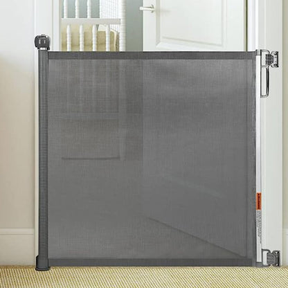 Retractable Safety Fence Mesh Stairs Gate Pets Barrier for Dog Cat Baby Black