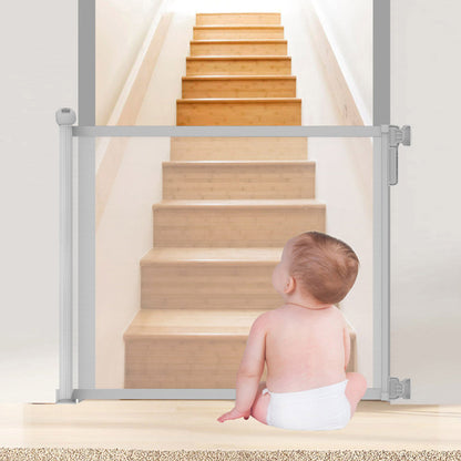 Retractable Safety Fence Mesh Stairs Gate Pets Barrier for Dog Cat Baby Grey