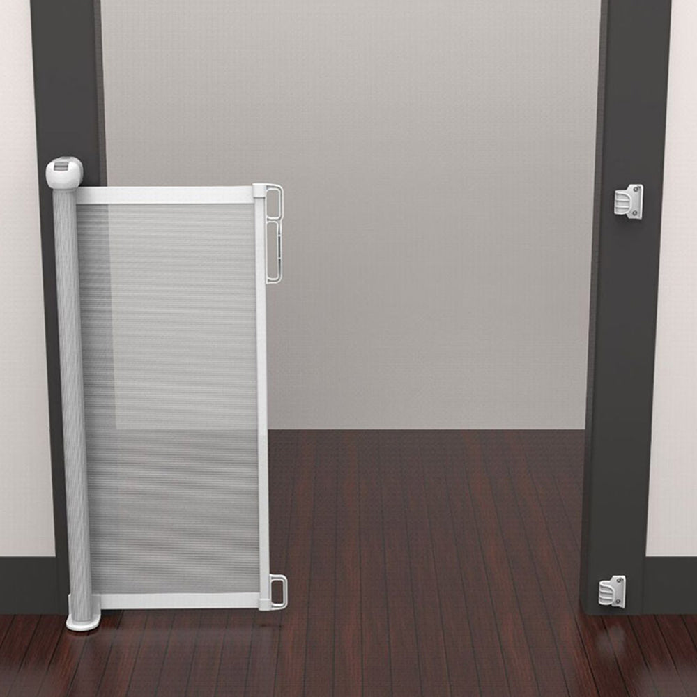 Retractable Safety Fence Mesh Stairs Gate Pets Barrier for Dog Cat Baby White