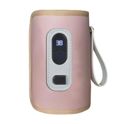 USB Powered Digital Display Baby Milk Bottle Warmer Thermostat Portable Travel Milk Feeding Heater Bag Pouch Pink