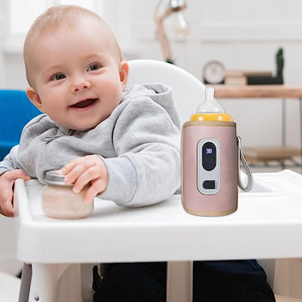 USB Powered Digital Display Baby Milk Bottle Warmer Thermostat Portable Travel Milk Feeding Heater Bag Pouch Pink
