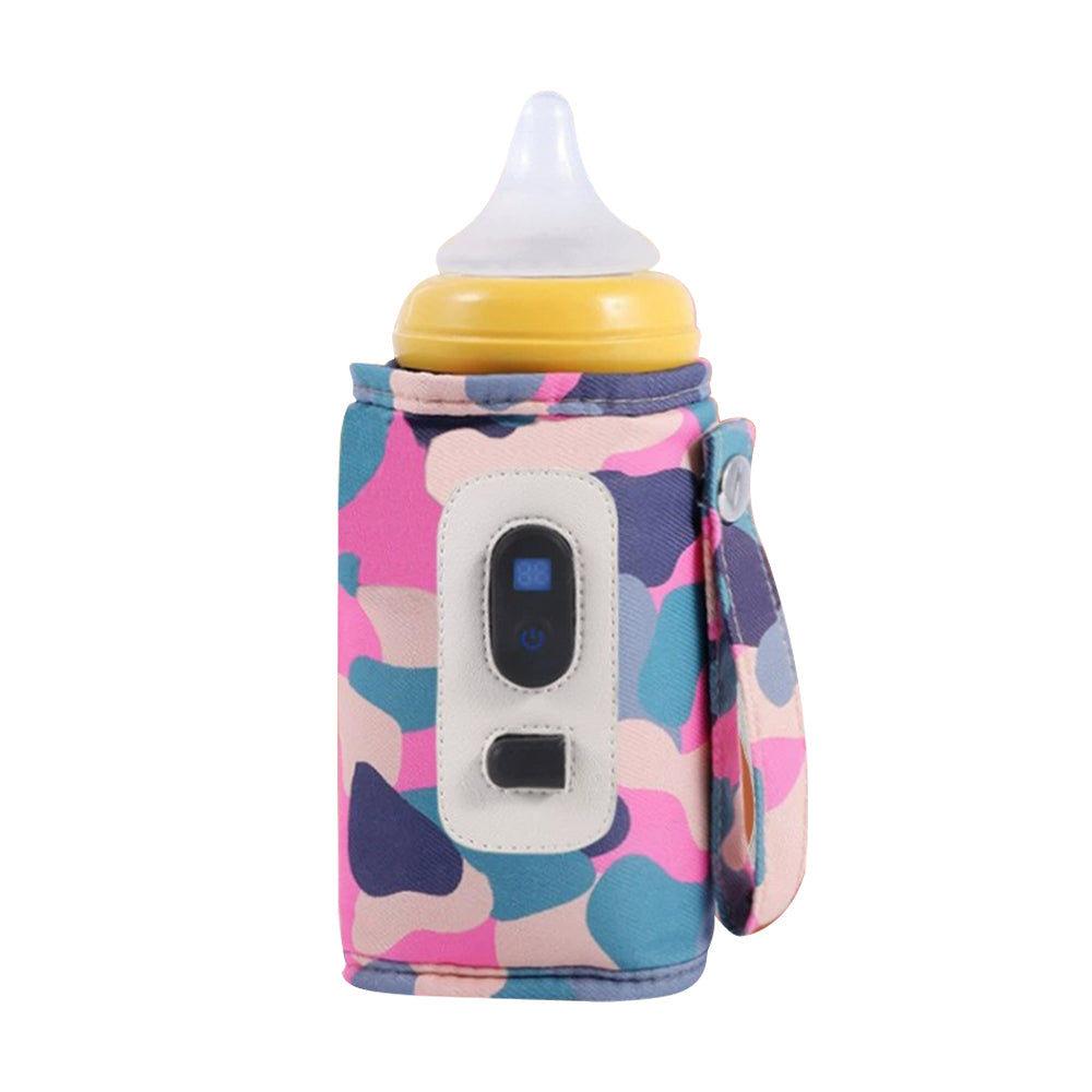 USB Powered Digital Display Baby Milk Bottle Warmer Thermostat Portable Travel Milk Feeding Heater Bag Pouch Camo Pink