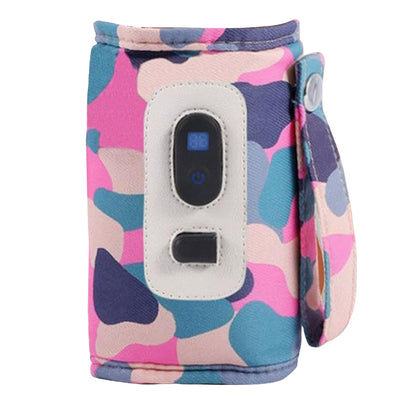 USB Powered Digital Display Baby Milk Bottle Warmer Thermostat Portable Travel Milk Feeding Heater Bag Pouch Camo Pink