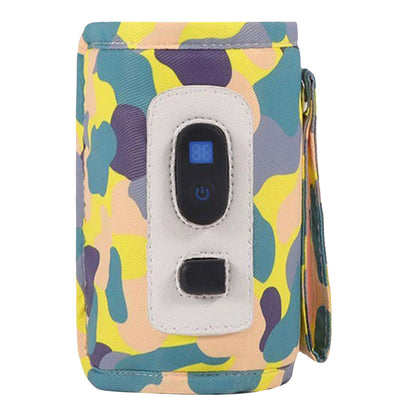 USB Powered Digital Display Baby Milk Bottle Warmer Thermostat Portable Travel Milk Feeding Heater Bag Pouch Camo Yellow