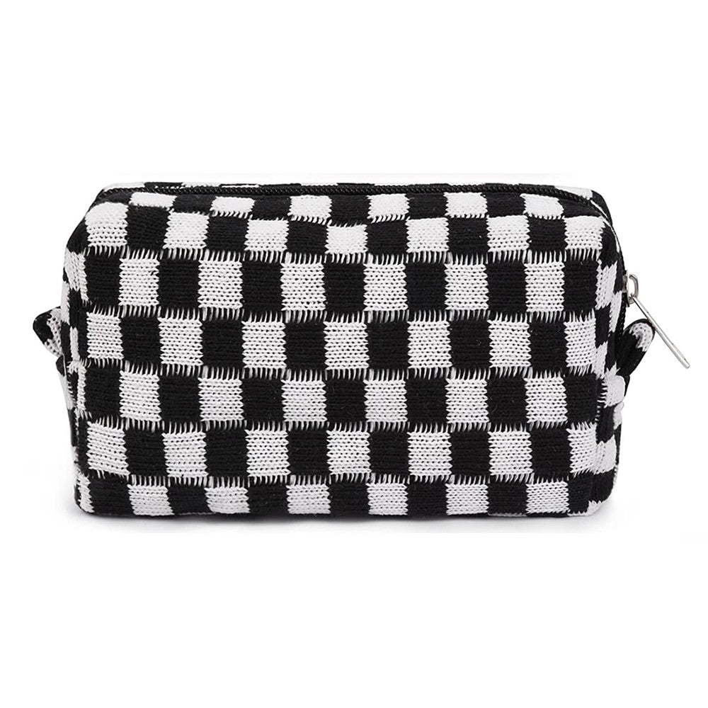2Pcs Checkered Makeup Bags Travel Toiletry Bag Organizer Makeup Storage Bags Black