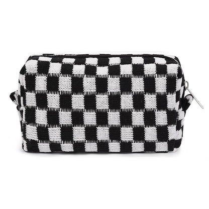 2Pcs Checkered Makeup Bags Travel Toiletry Bag Organizer Makeup Storage Bags Black