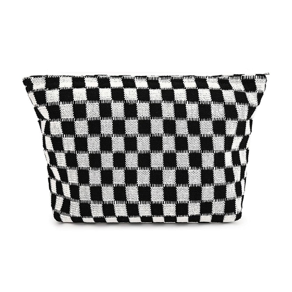 2Pcs Checkered Makeup Bags Travel Toiletry Bag Organizer Makeup Storage Bags Black