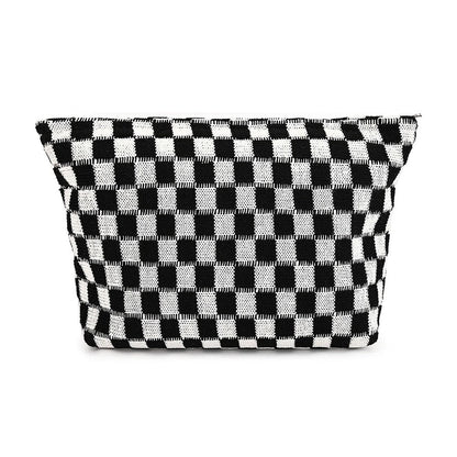 2Pcs Checkered Makeup Bags Travel Toiletry Bag Organizer Makeup Storage Bags Black