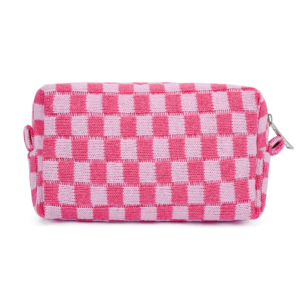 2Pcs Checkered Makeup Bags Travel Toiletry Bag Organizer Makeup Storage Bags Pink