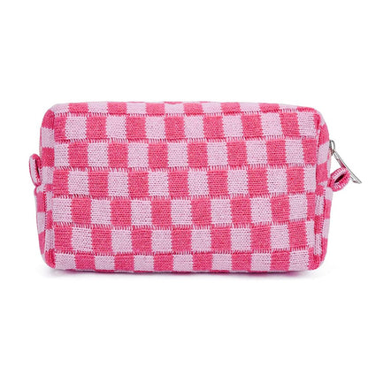 2Pcs Checkered Makeup Bags Travel Toiletry Bag Organizer Makeup Storage Bags Pink