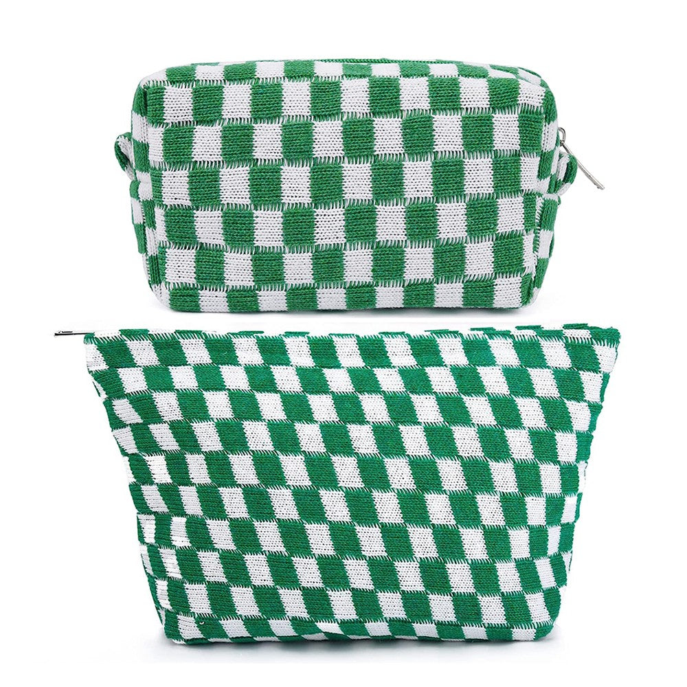 2Pcs Checkered Makeup Bags Travel Toiletry Bag Organizer Makeup Storage Bags Green