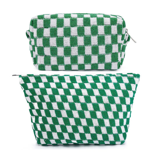 2Pcs Checkered Makeup Bags Travel Toiletry Bag Organizer Makeup Storage Bags Green