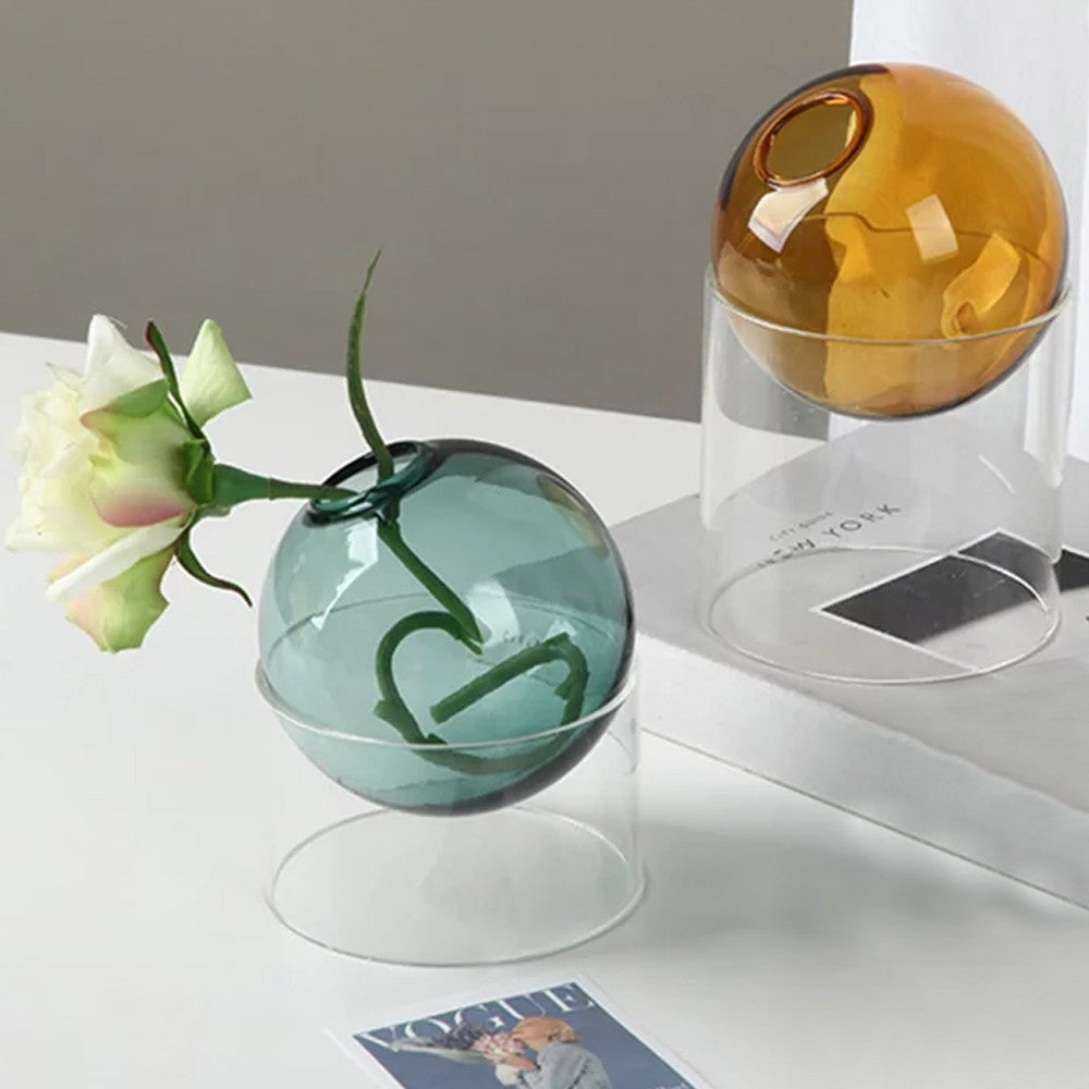 2Pcs Tabletop Glass Ball Vase Flower Planter Pot Terrarium Container Home Decoration Style 2