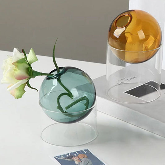 2Pcs Tabletop Glass Ball Vase Flower Planter Pot Terrarium Container Home Decoration Style 2