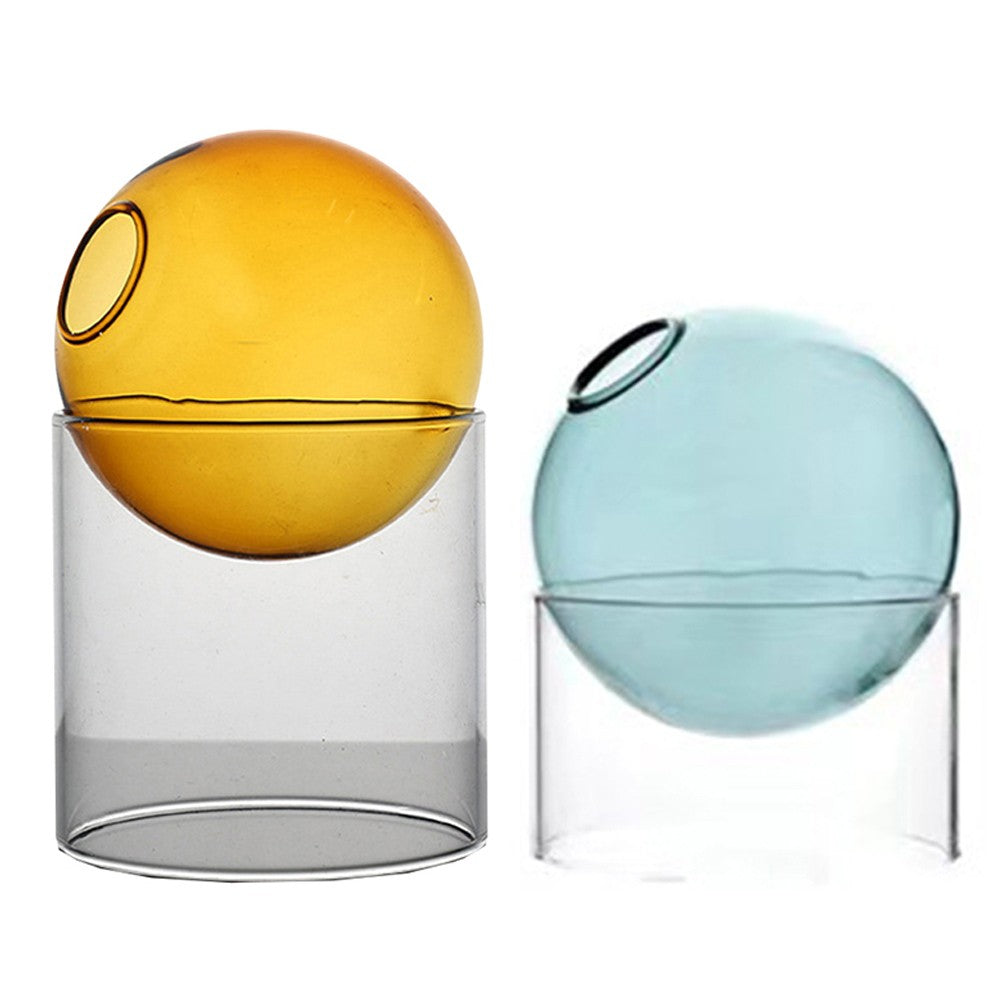 2Pcs Tabletop Glass Ball Vase Flower Planter Pot Terrarium Container Home Decoration Style 2