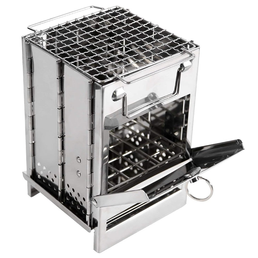 Foldable Wood Burning Camping Stove Portable Backpacking Stove with Grid Rack for Outdoor Cooking Picnic