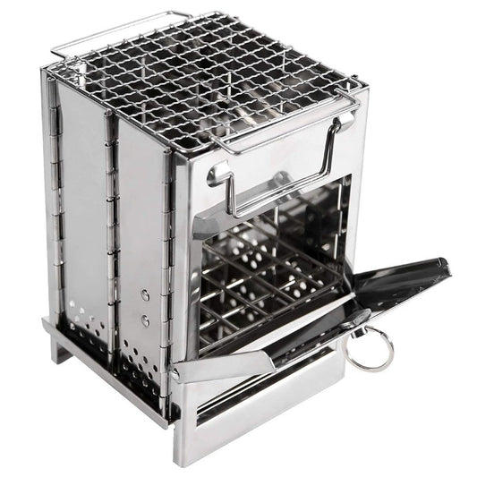 Foldable Wood Burning Camping Stove Portable Backpacking Stove with Grid Rack for Outdoor Cooking Picnic