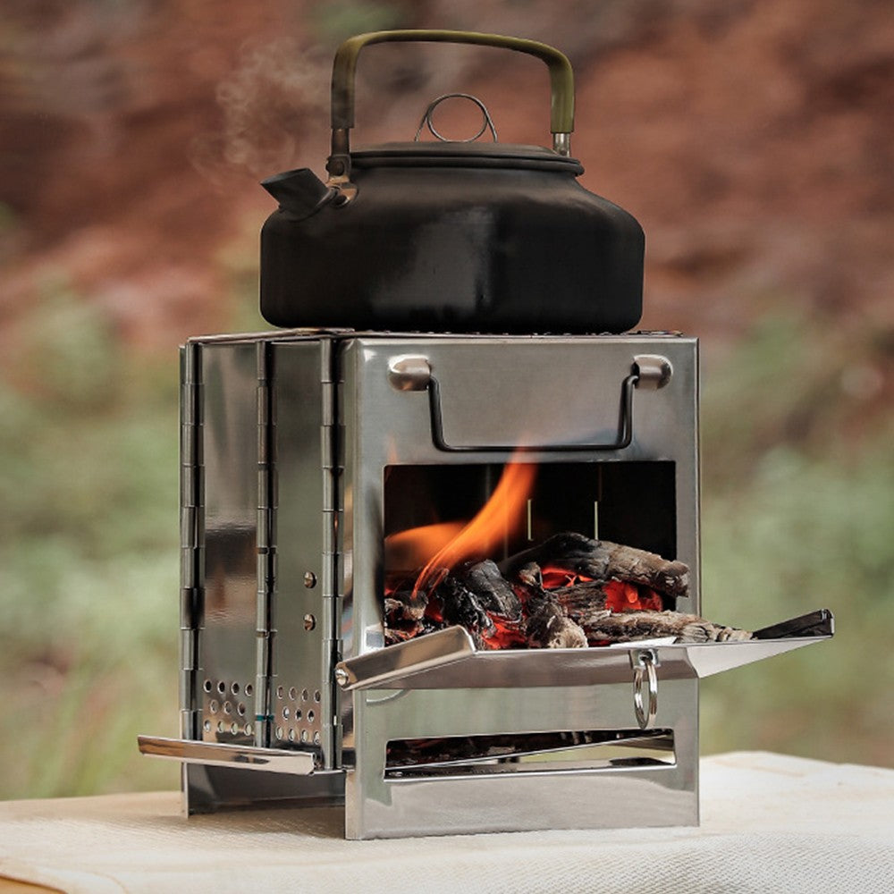 Foldable Wood Burning Camping Stove Portable Backpacking Stove with Grid Rack for Outdoor Cooking Picnic