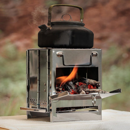 Foldable Wood Burning Camping Stove Portable Backpacking Stove with Grid Rack for Outdoor Cooking Picnic