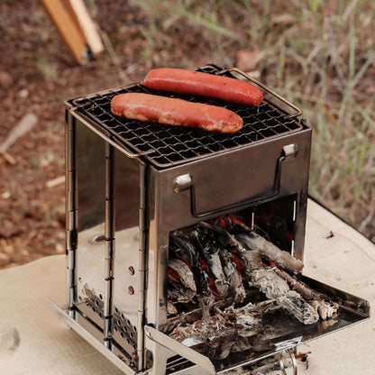 Foldable Wood Burning Camping Stove Portable Backpacking Stove with Grid Rack for Outdoor Cooking Picnic