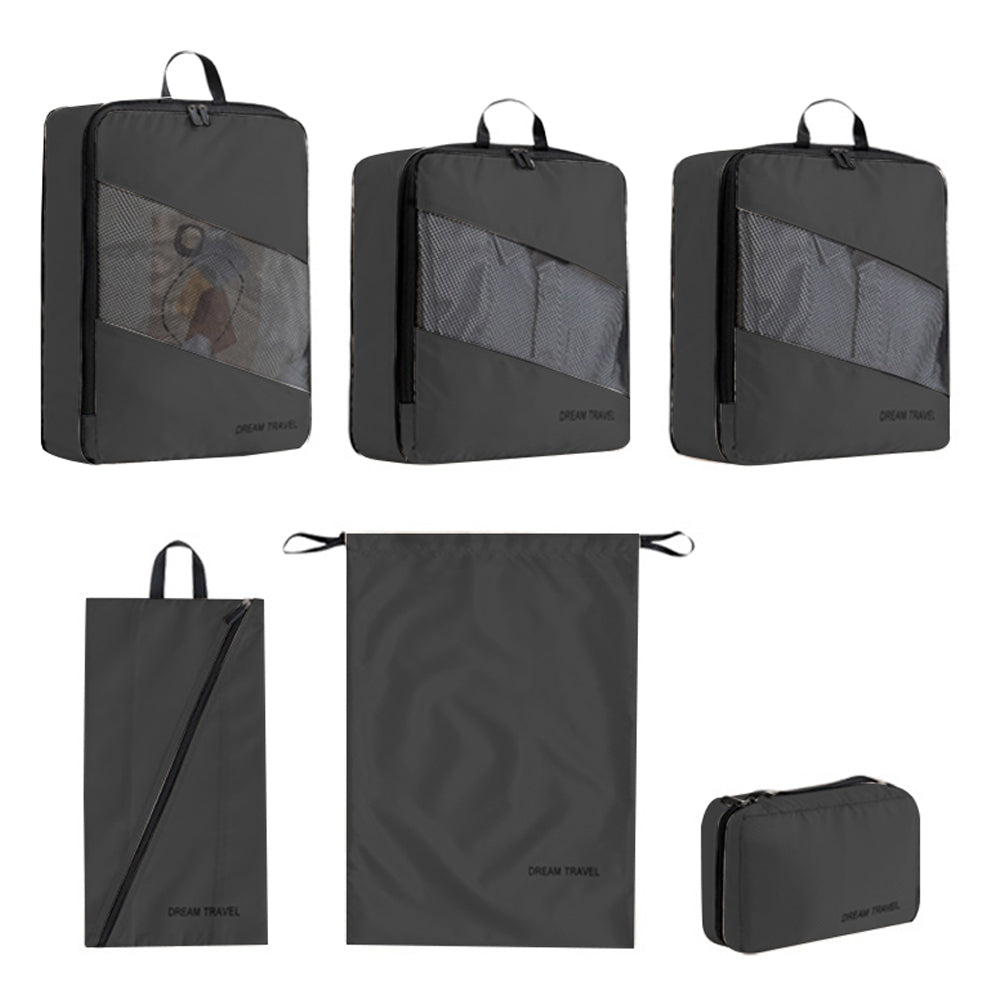 6Pcs Compression Packing Tubes Suitcase Organizer Bag Luggage Storage Bags Black