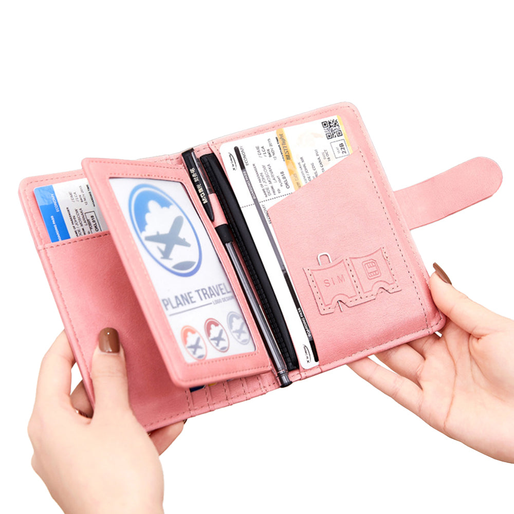 RFID Blocking Card Holder Travel Wallet for Women Men Pink