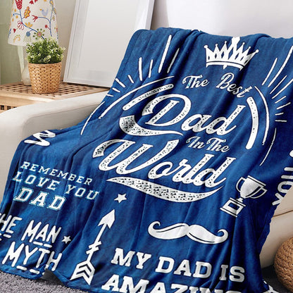 Flannel Blanket Dad Blanket from Daughter or Son Father's Day Birthday Gifts Blue