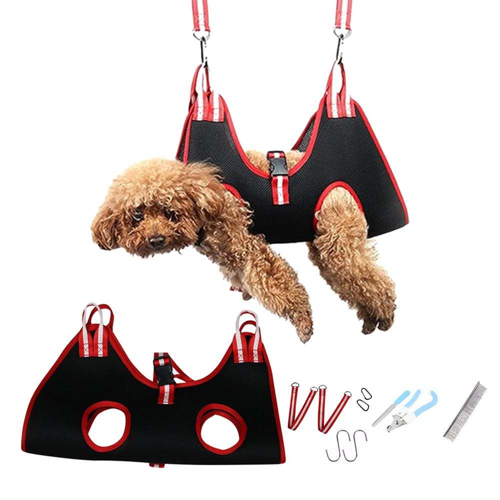Pet Grooming Hammock Harness Set Pet Grooming Helper for Nail Trimming Clipping Grooming Black