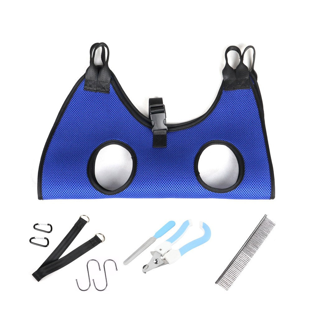 Pet Grooming Hammock Harness Set Pet Grooming Helper for Nail Trimming Clipping Grooming Blue