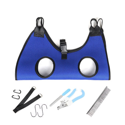 Pet Grooming Hammock Harness Set Pet Grooming Helper for Nail Trimming Clipping Grooming Blue