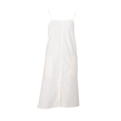 Solid Color Long Apron Cotton Suspender Apron with Pockets for Kitchen Garden Shop Beige