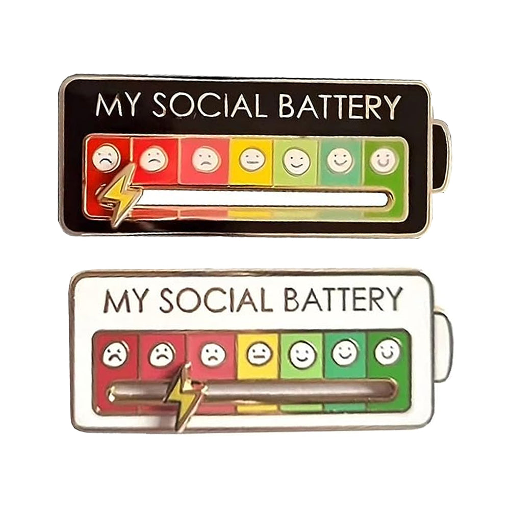 2Pcs My Social Battery Mood Brooch Pin Funny Interactive Badge Lape Pin Battery Style
