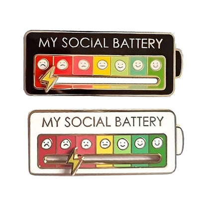 2Pcs My Social Battery Mood Brooch Pin Funny Interactive Badge Lape Pin Battery Style